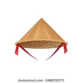 Hat bamboo. Hat farmer asian straw cap Traditional vietnamese. Flat Vector