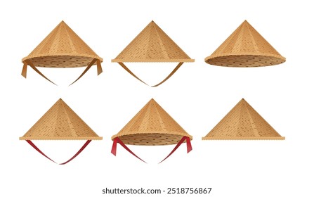 Hat bamboo. Hat farmer asian straw cap Traditional vietnamese. Flat Vector