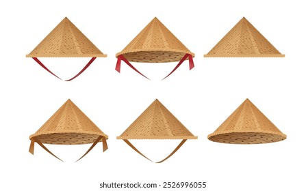 Hat bamboo. Hat farmer asian straw cap Traditional vietnamese. Flat Vector
