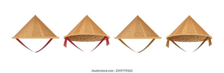 Hat bamboo. Hat farmer asian straw cap Traditional vietnamese. Flat Vector