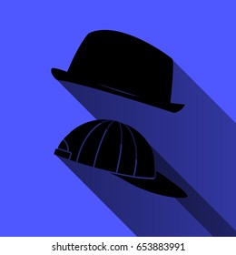 Hat and baseball cap on a blue background. long shadow