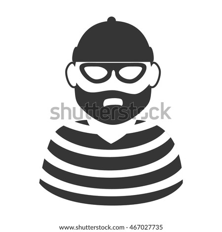 hat beard mask thief criminal prisioner person man striped vector graphic isolated and flat illustration