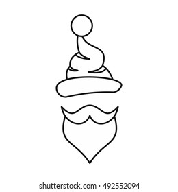 Hat and beard of Santa Claus icon in outline style isolated on white background. New year symbol vector illustration