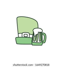 Hat and beer line style icon design, Saint patricks day ireland celebration fortune irish natural and lucky theme Vector illustration
