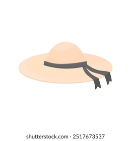 Hat with a black ribbon in cartoon style on a white isolated background. Women's hat