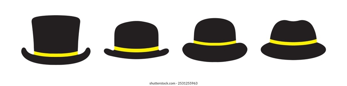 hat black set of isolated white background