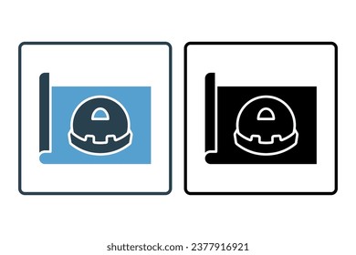Hat and Blueprint Icon. Icon related to Construction. suitable for web site, app, user interfaces, printable etc. Solid icon style. Simple vector design editable