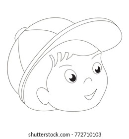 Hat Boy face cartoon. Outlined illustration with thin line black stroke