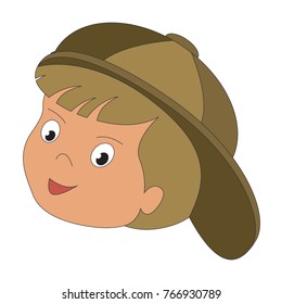 Hat and Boy head and face and hairstyle cartoon. Outlined illustration with thin line black stroke
