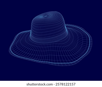 Hat with a brim is displayed in a blue color. The hat is a hat with a brim, and it is the main focus of the image