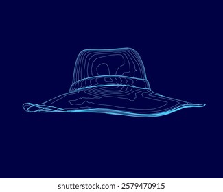 Hat with a brim is displayed on a blue background