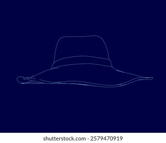 Hat with a brim is shown in blue outline. The hat is a hat with a brim, and it is the only object in the image