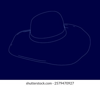 Hat with a brim is shown on a blue background. The hat is a hat with a brim, and it is the main focus of the image