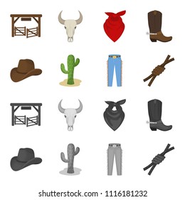 Hat, cactus, jeans, knot on the lasso. Rodeo set collection icons in cartoon,monochrome style vector symbol stock illustration web.