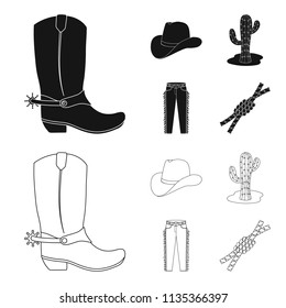 Hat, cactus, jeans, knot on the lasso. Rodeo set collection icons in black,outline style vector symbol stock illustration web.