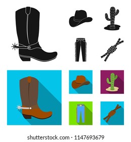 Hat, cactus, jeans, knot on the lasso. Rodeo set collection icons in black,flat style vector symbol stock illustration web.