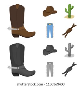 Hat, cactus, jeans, knot on the lasso. Rodeo set collection icons in cartoon,monochrome style vector symbol stock illustration web.