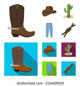Hat, cactus, jeans, knot on the lasso. Rodeo set collection icons in cartoon,flat style vector symbol stock illustration web.