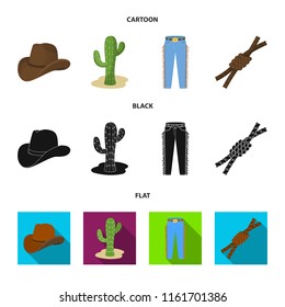 Hat, cactus, jeans, knot on the lasso. Rodeo set collection icons in cartoon,black,flat style vector symbol stock illustration web.