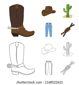Hat, cactus, jeans, knot on the lasso. Rodeo set collection icons in cartoon,outline style vector symbol stock illustration web.