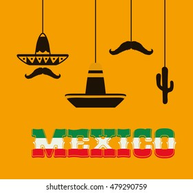 Hat cactus and mutache. Mexico landmark and mexican culture theme. Colorful design. Vector illustration