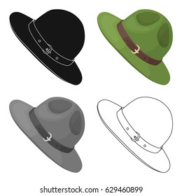 The hat of the Canadian policeman is green. Hat for the raider. Uniform of the Canadian police hat.
 Canada single icon in cartoon style vector symbol stock illustration web.