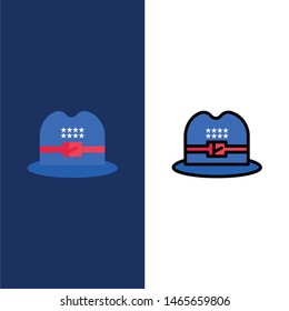 Hat, Cap, American  Icons. Flat and Line Filled Icon Set Vector Blue Background. Vector Icon Template background