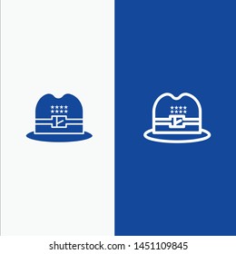 Hat, Cap, American Line and Glyph Solid icon Blue banner Line and Glyph Solid icon Blue banner