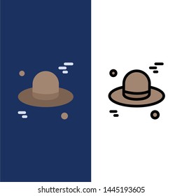 Hat, Cap, Canada  Icons. Flat and Line Filled Icon Set Vector Blue Background