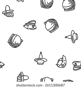 hat cap female fashion vector seamless pattern thin line illustration