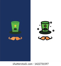 Hat, Cap, Ireland  Icons. Flat and Line Filled Icon Set Vector Blue Background