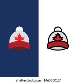 Hat, Cap, Leaf, Canada  Icons. Flat and Line Filled Icon Set Vector Blue Background. Vector Icon Template background