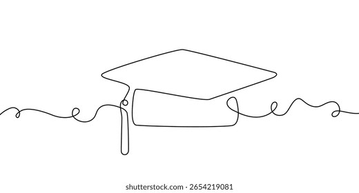 Hat cap line education university study continuous icon illustration college student. Cap hat school outline vector one hand linear book certificate graduate silhouette academy tassel degree grad day.