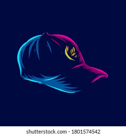 Hat cap line pop art potrait logo colorful design with dark background. Abstract vector illustration. Isolated black background for t-shirt, poster, clothing, merch, apparel, badge design