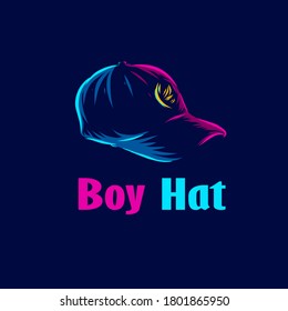 Hat cap line pop art potrait logo colorful design with dark background. Abstract vector illustration. Isolated black background for t-shirt, poster, clothing, merch, apparel, badge design