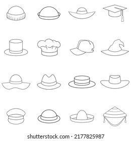 Hat cap set icons in outline style isolated on white background