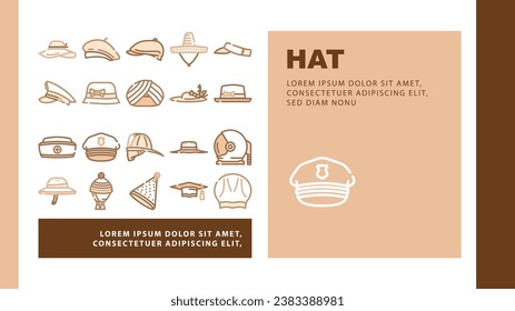 hat cap white head landing web page vector. summer beach, panama female, straw mockup, woman man, clothes accessory hat cap white head Illustration