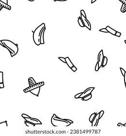 hat cap white head vector seamless pattern thin line illustration