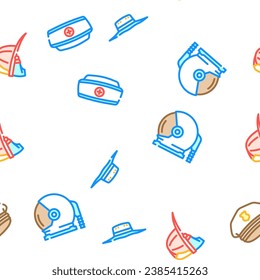 hat cap white head vector seamless pattern thin line illustration