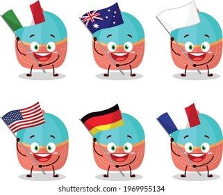 Hat cartoon character bring the flags of various countries