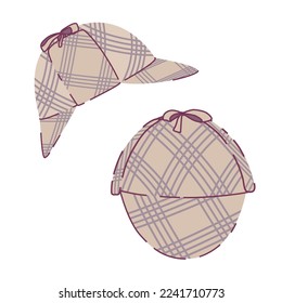  hat, checkered, flat style, template, profile and front view, vector, isolated on white background