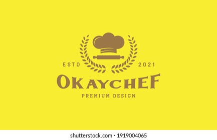 Chef de sombrero con logotipo vintage de trigo de pan diseño icono de vectores