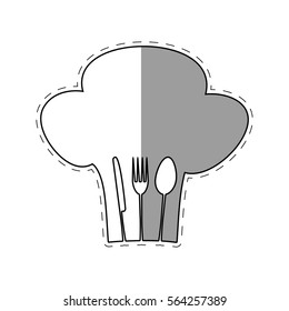 hat chef cook fork spoon knife restaurant emblem shadow vector illustration eps 10