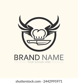 hat chef  and kitchen logo template vector illustration