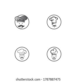 Plantilla del logotipo del chef de sombrero y ilustración del icono del vector de Mustache