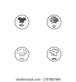 Plantilla del logotipo del chef de sombrero y ilustración del icono del vector de Mustache