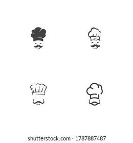 Plantilla del logotipo del chef de sombrero y ilustración del icono del vector de Mustache