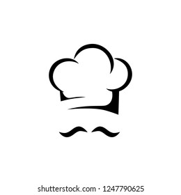 Hat chef. Outline kitchen icon. Black sign. Cap chef. Restaurant logo on white background.