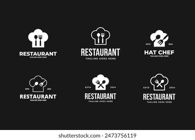 Hat chef restaurant with spoon fork logo design template vector illustration idea