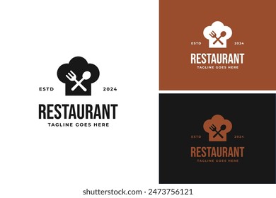 Hutkoch Restaurant mit Löffel Gabel Logo Design Vorlage Vektorillustration Idee